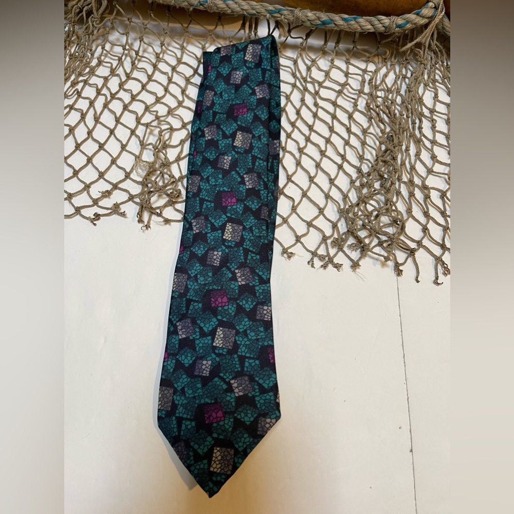 Mens DiMitri Silk Tie Blue Stained Glass Luxury Necktie Tie